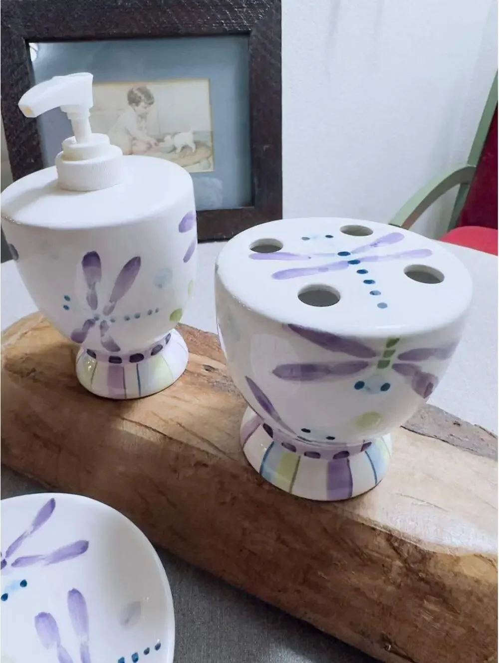 Hand Painted Dragonfly Ceramic Bathroom Set 3 Piece SKL/WW